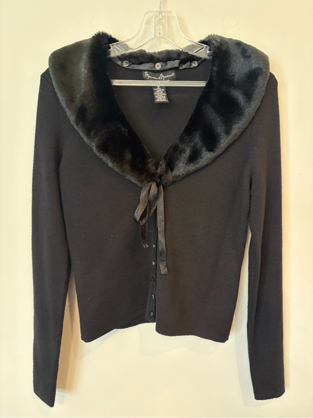 Vintage merino wool faux fur trim Y2K cardigan medium - Picture 6 of 6